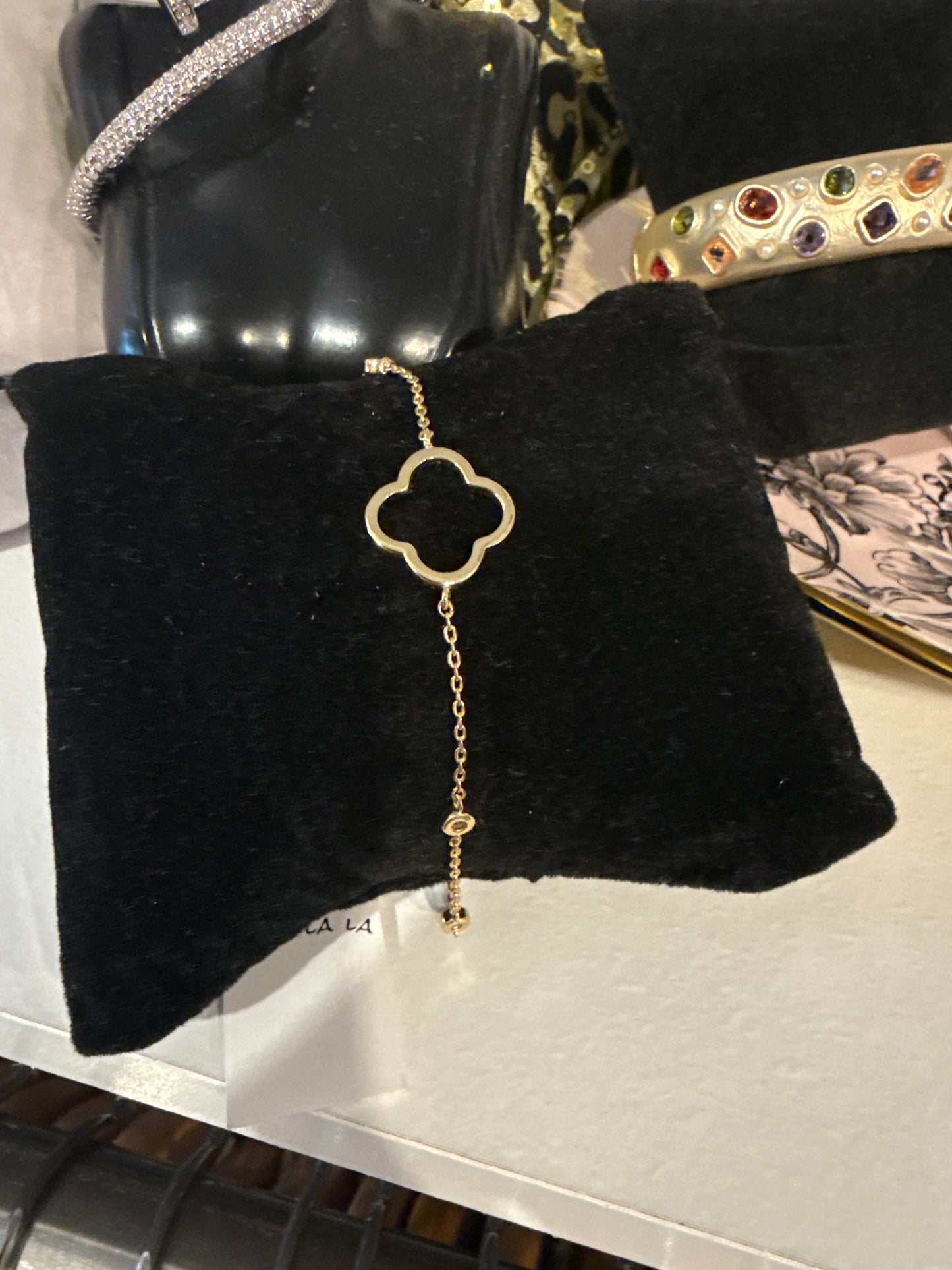 Gold CZ Clover Bracelet