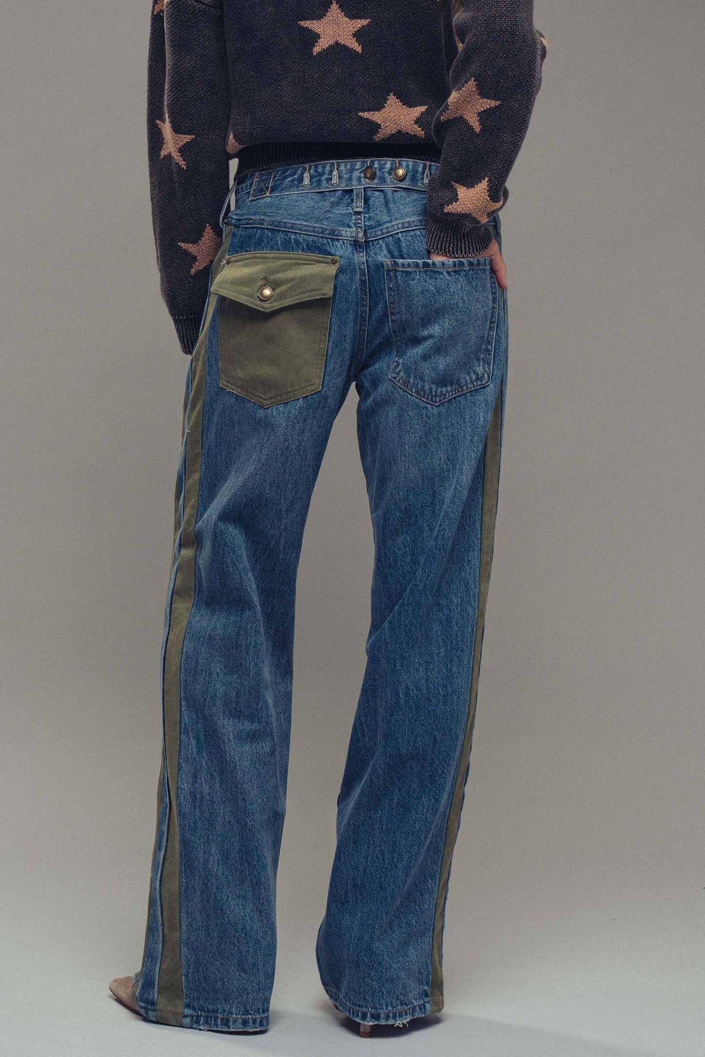 Utility Stripe Wide-Leg Jeans