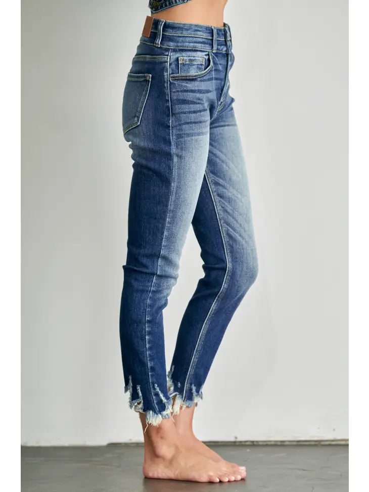 High Rise Ankle Length Double Waist Skinny Jeans