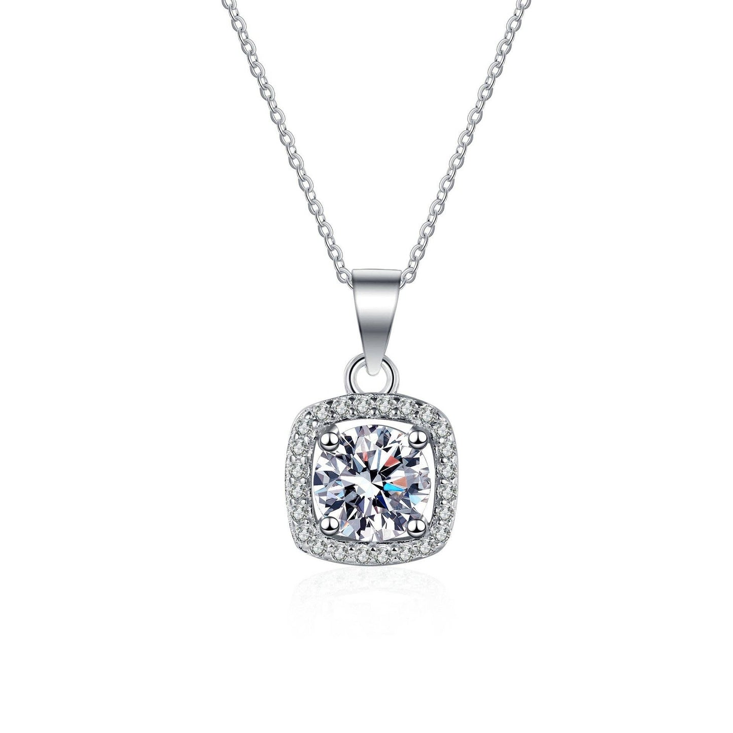Four-Prong Halo Moissanite Necklace in 925 Sterling Silver