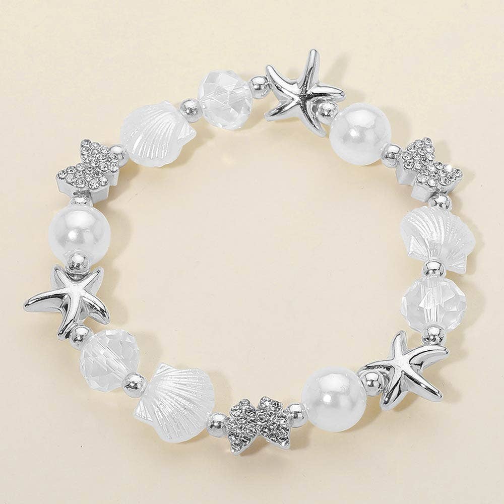 Starfish Bow Shell Pearl Beaded Stretch Bracelets