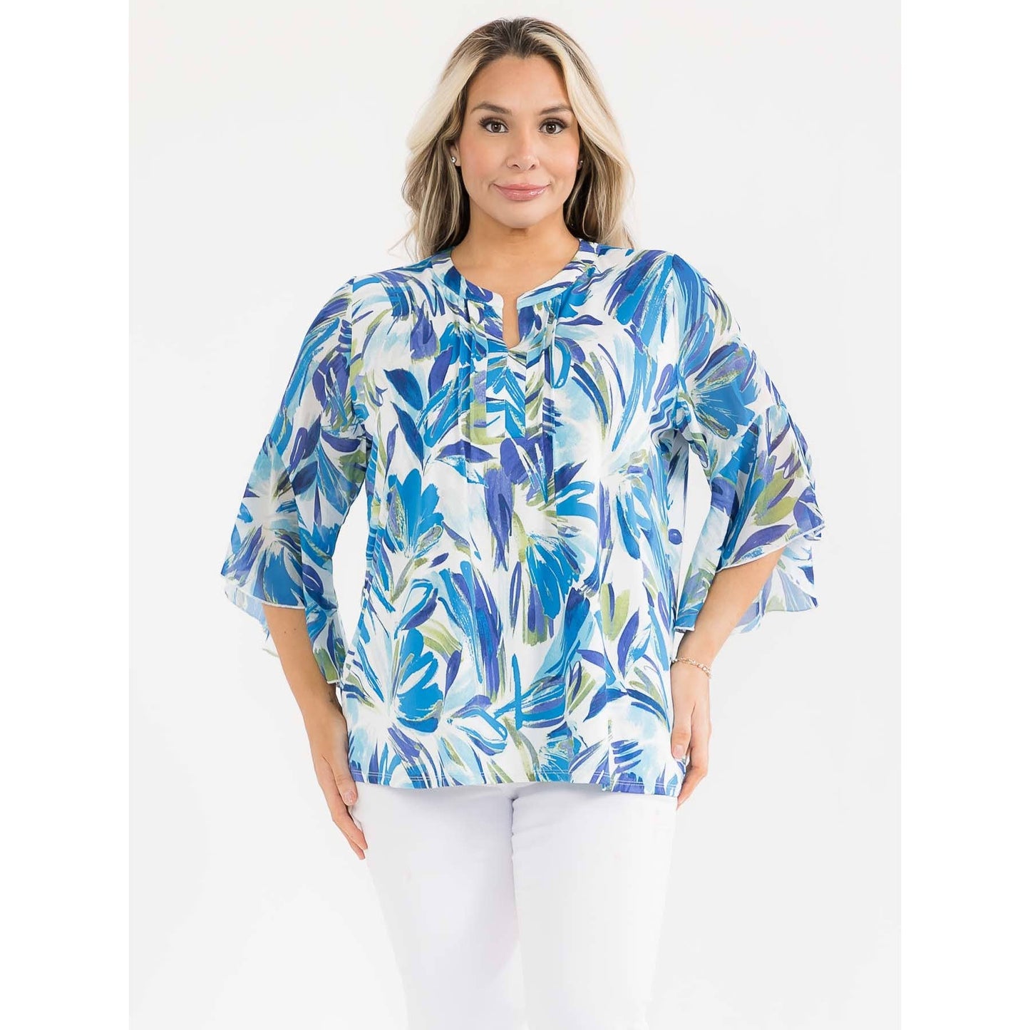 PLUS TROPICAL BELL SLEEVE BLOUSE