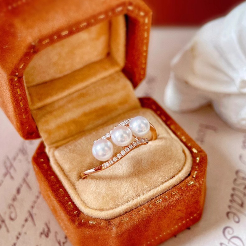 Dainty Three Pearl Wrap Cocktail Ring in 925 Sterling Silver