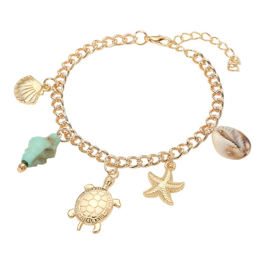 Shell Turtle Starfish Charm Station Chain Bracelets