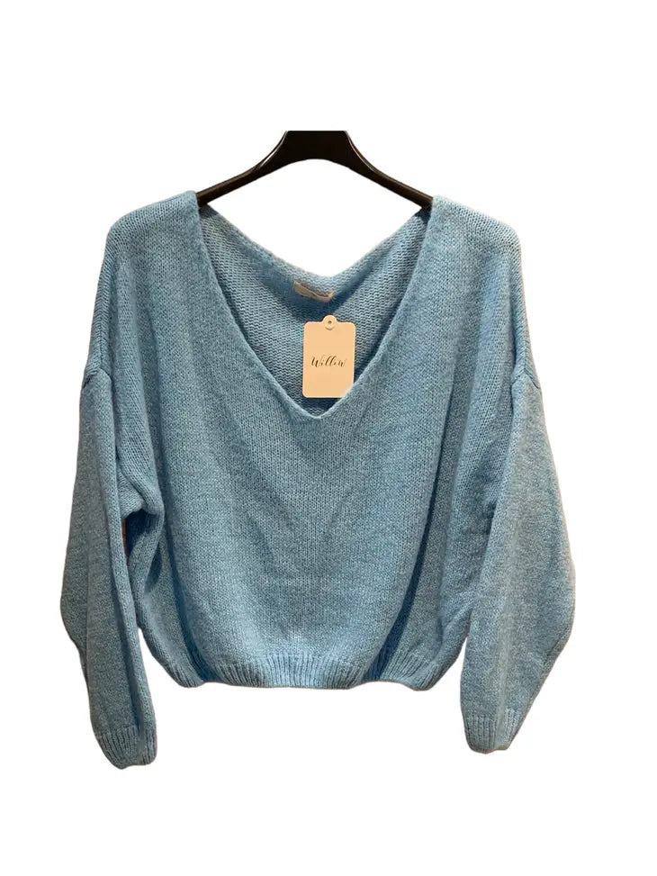 V-Neck Crop Sweater with A Tight Hem