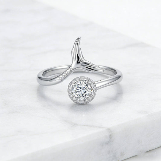 Dainty CZ Mermaid Tail Adjsutable Ring in Solid Copper