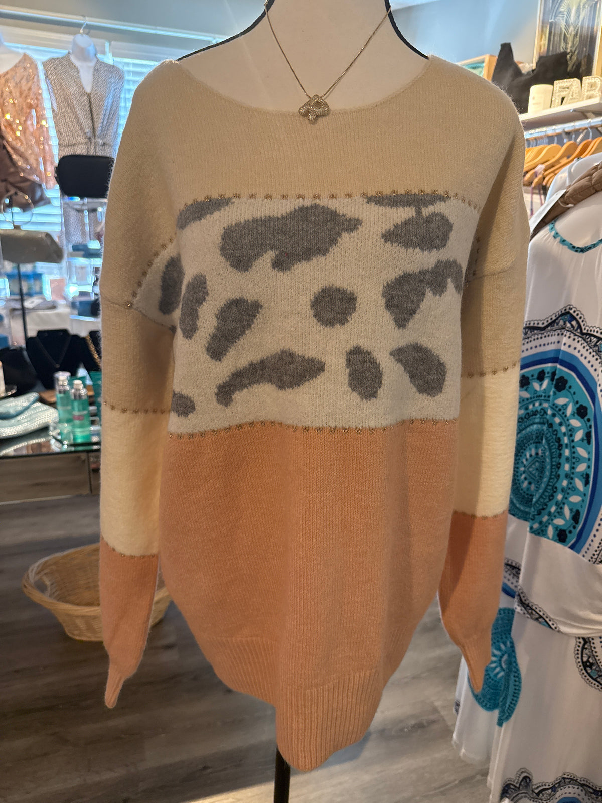 Hem & Thread Color Block Animal Print Sweater