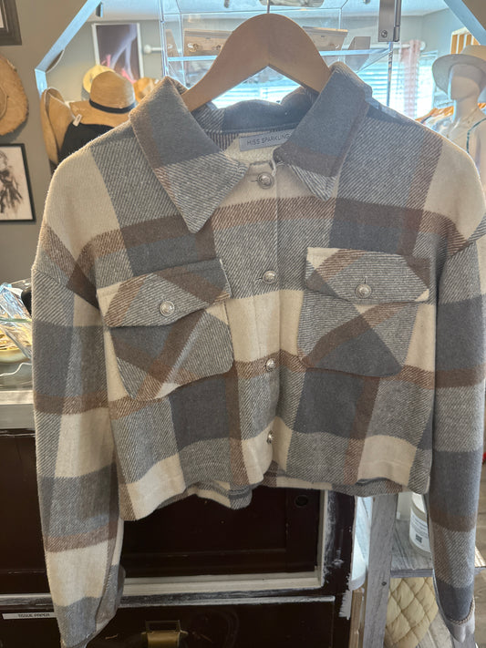Cropped Plaid Jacket Grey Multi