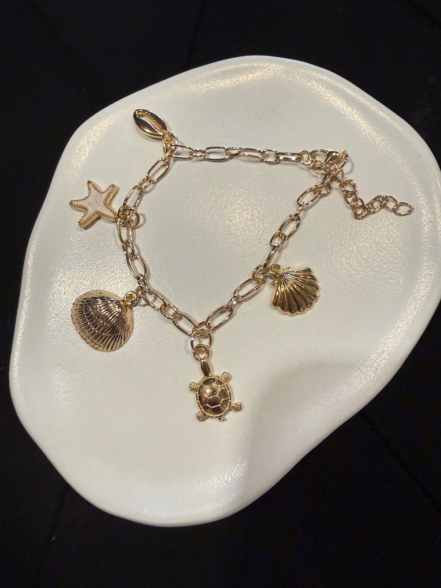 Shell Starfish & Turtle Charm Station Chain Bracelets