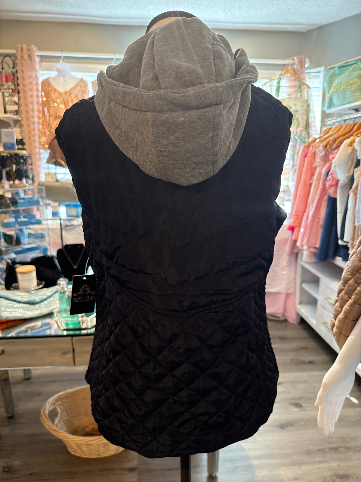 Louise Paris Black Quilted Hooded Vest