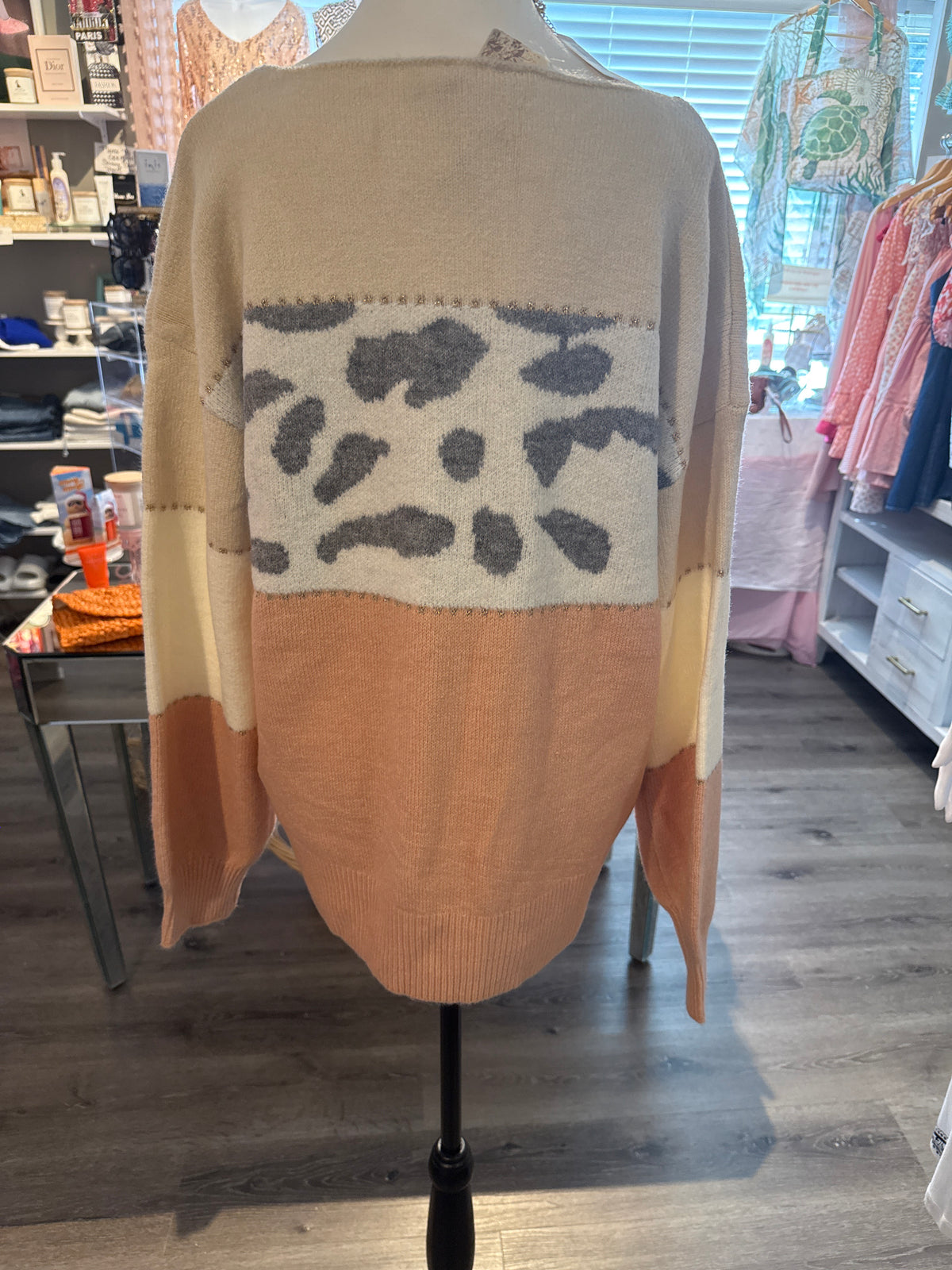 Hem & Thread Color Block Animal Print Sweater