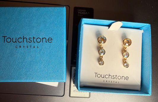 Touchstone Crystal by Swarovski Golden Trio Drop Earrings-6430E