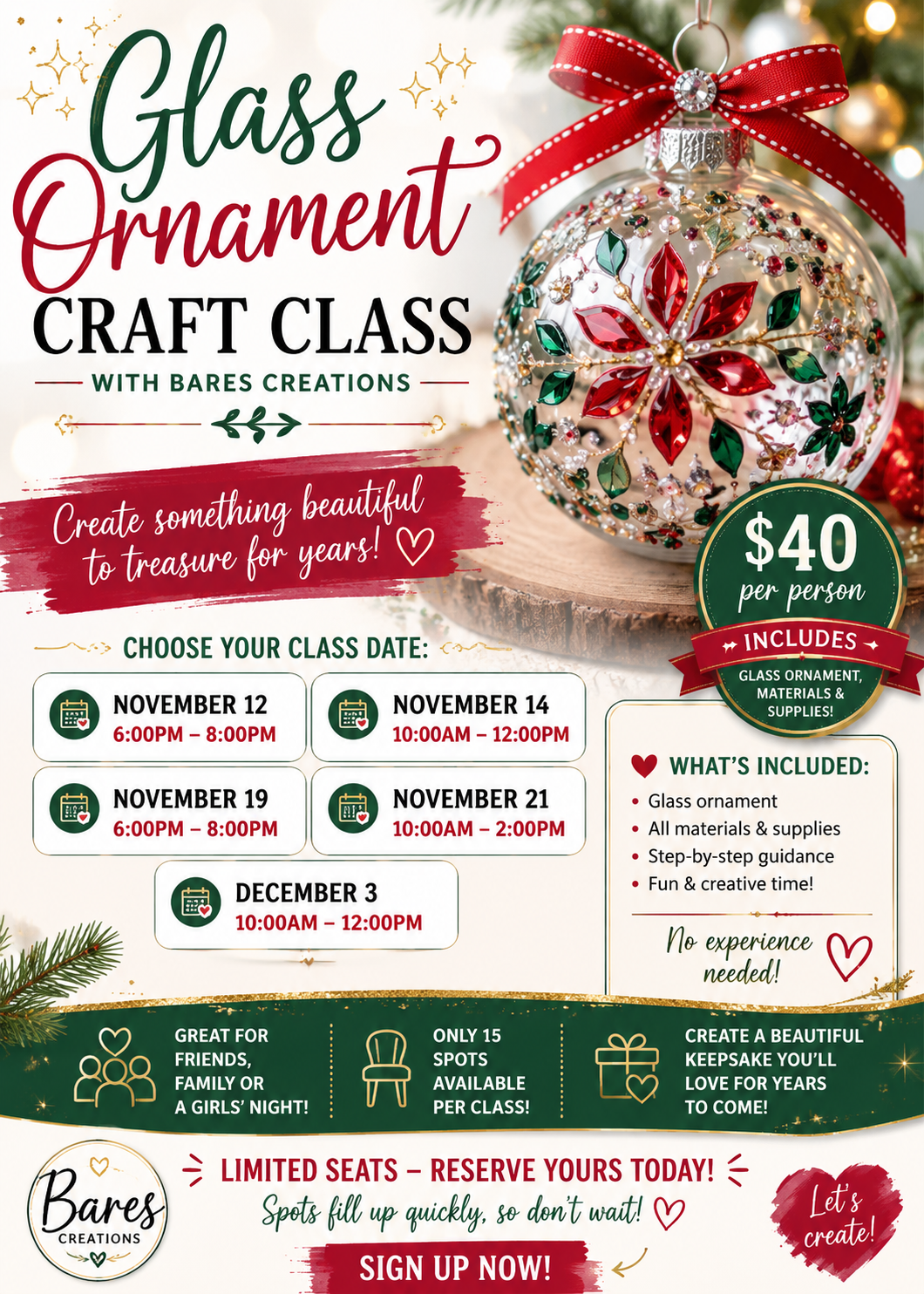 Glass Ornament Craft Class with Bares Creations
