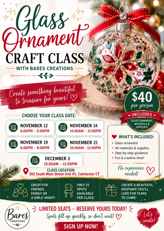 Glass Ornament Craft Class with Bares Creations