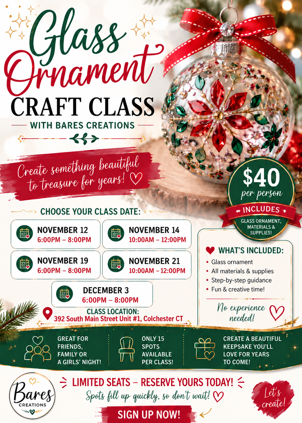 Glass Ornament Craft Class with Bares Creations