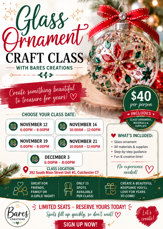 Glass Ornament Craft Class with Bares Creations