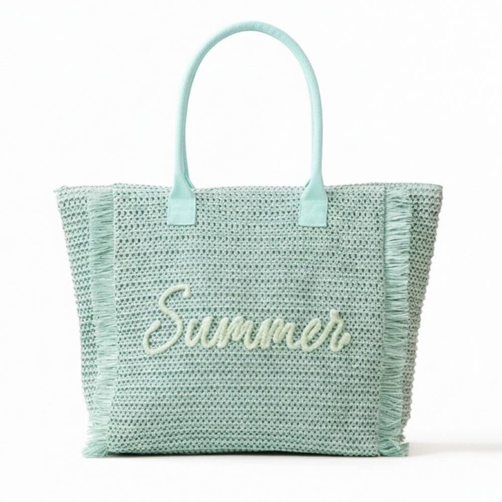 Straw Braided Summer Print Tote Bag