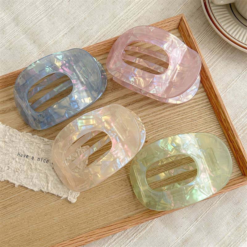 Iridescent Oval Flat Hair Claw Clip