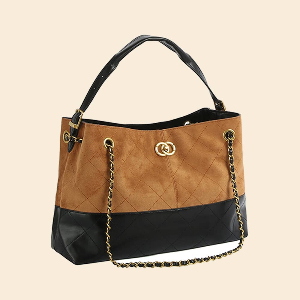 Suede Woven Double Strap Satchel Hand Bag