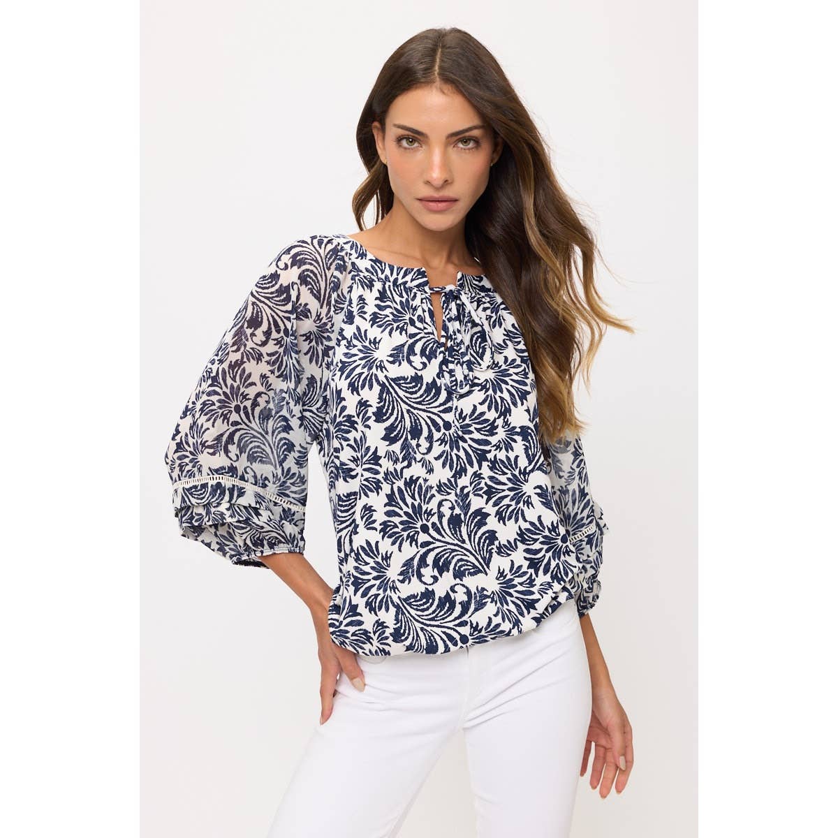 FLORAL MIX MEDIA LATTICE DETAIL BUBBLE HEM PEASANT