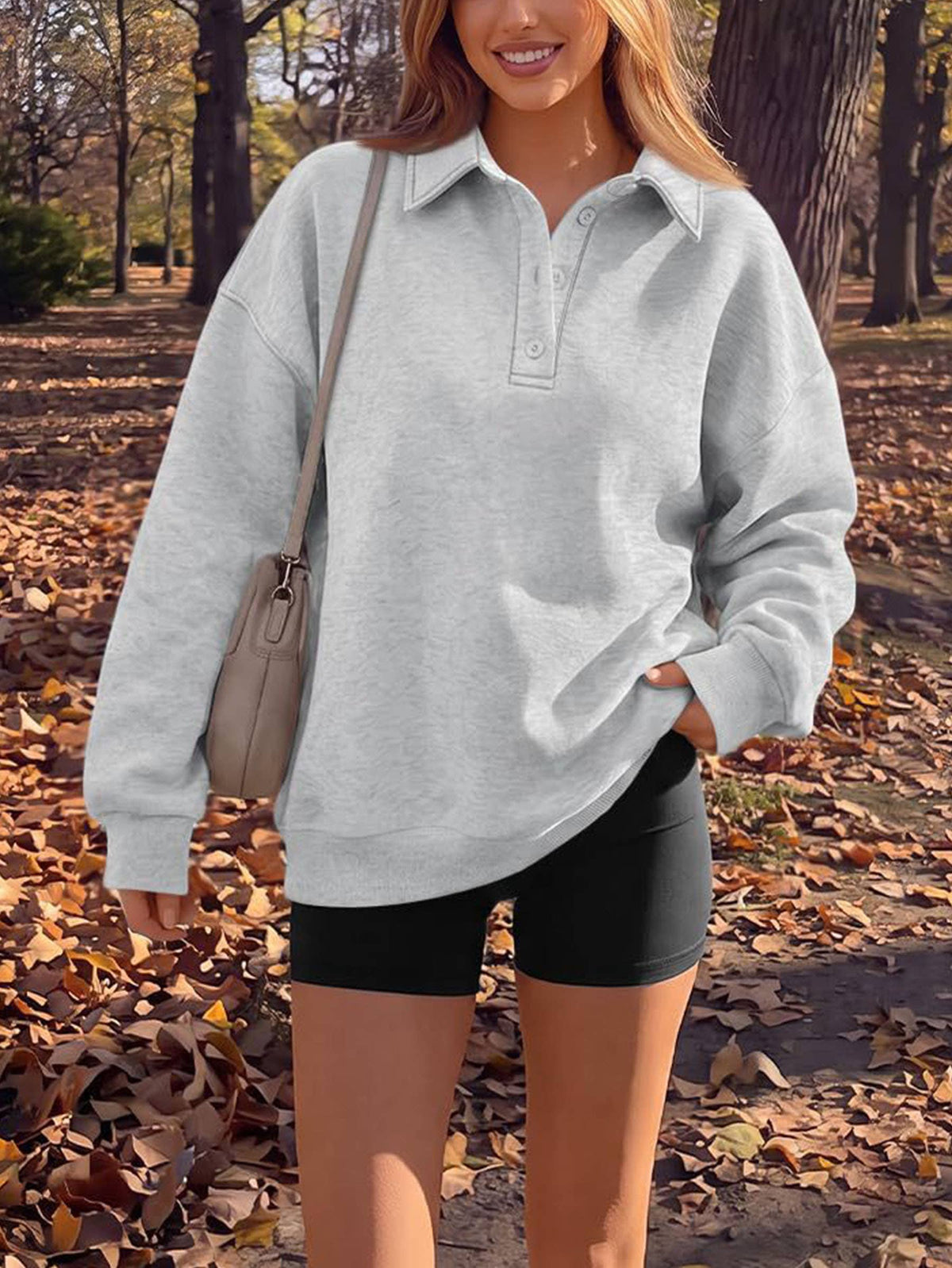 Polo Collar Half Button Oversized Sweatshirt