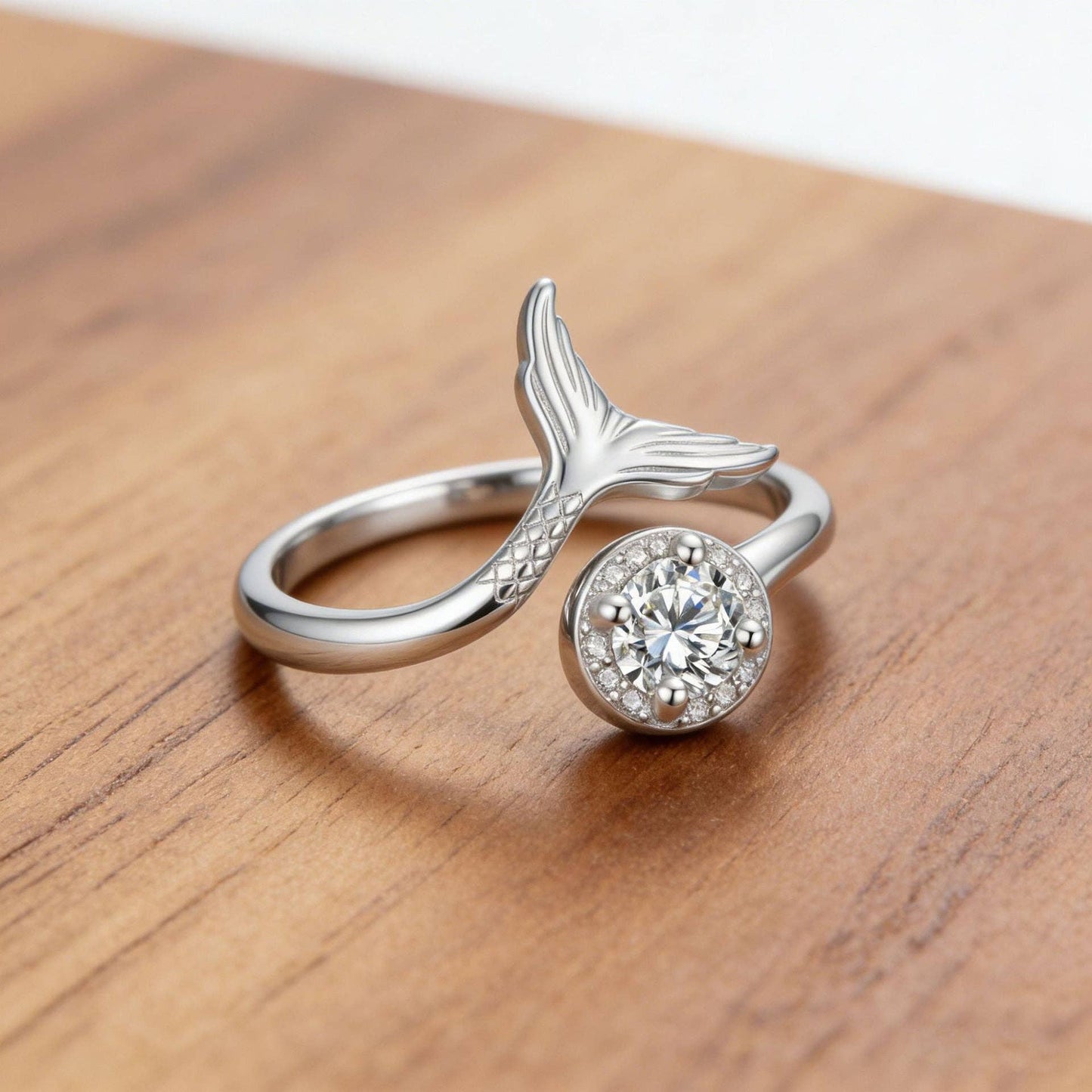 Dainty CZ Mermaid Tail Adjsutable Ring in Solid Copper