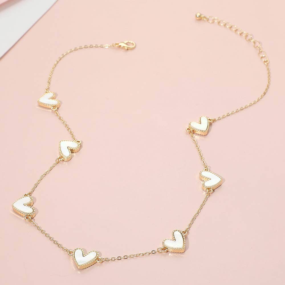 Mother of Pearl Heart Charm Station Necklace