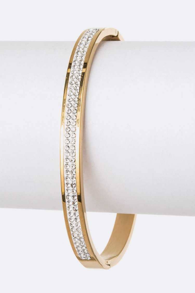 Stainless Steel Micro Pave Crystal Hinge Bangle