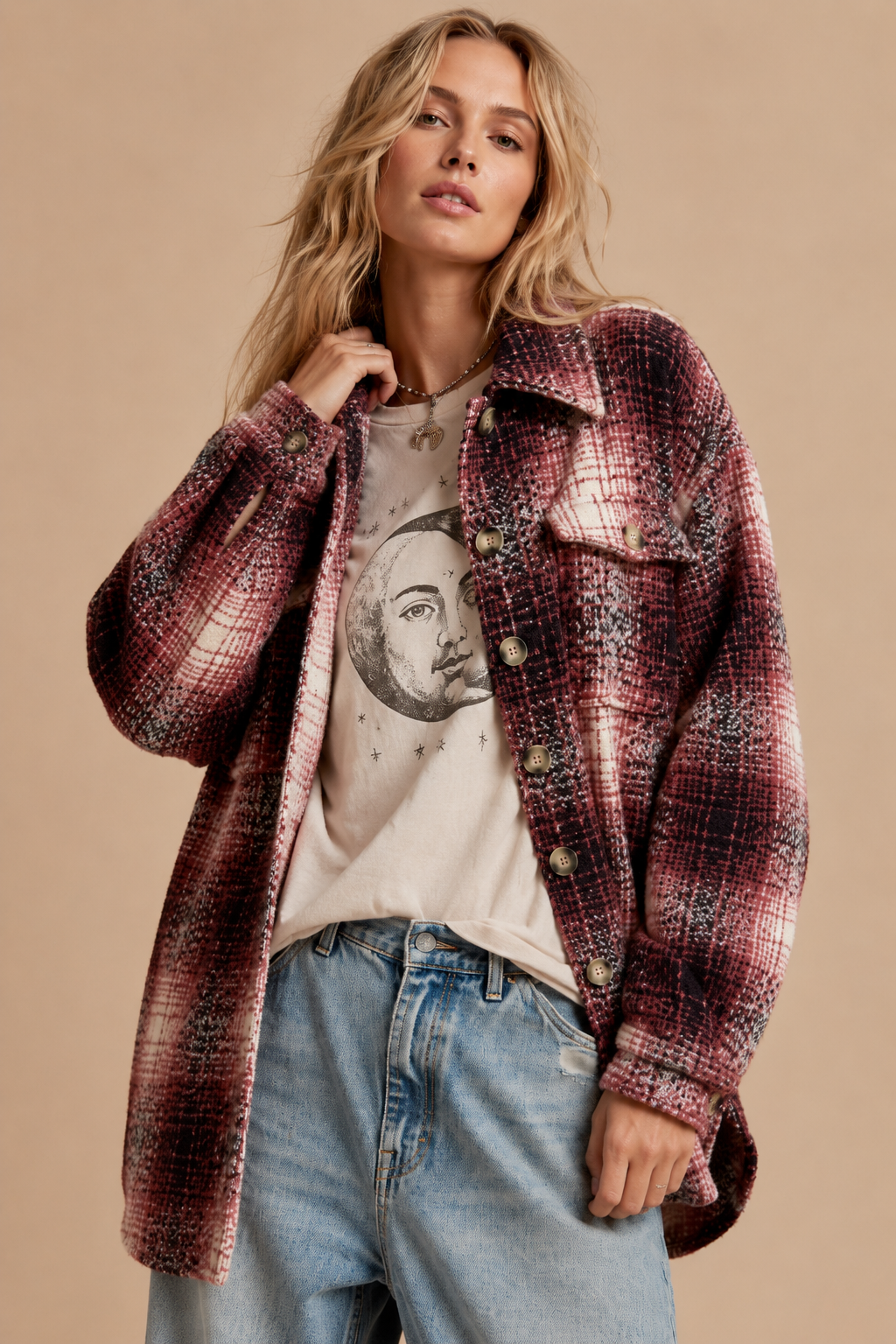 Plaid Pattern Button Down Jacket