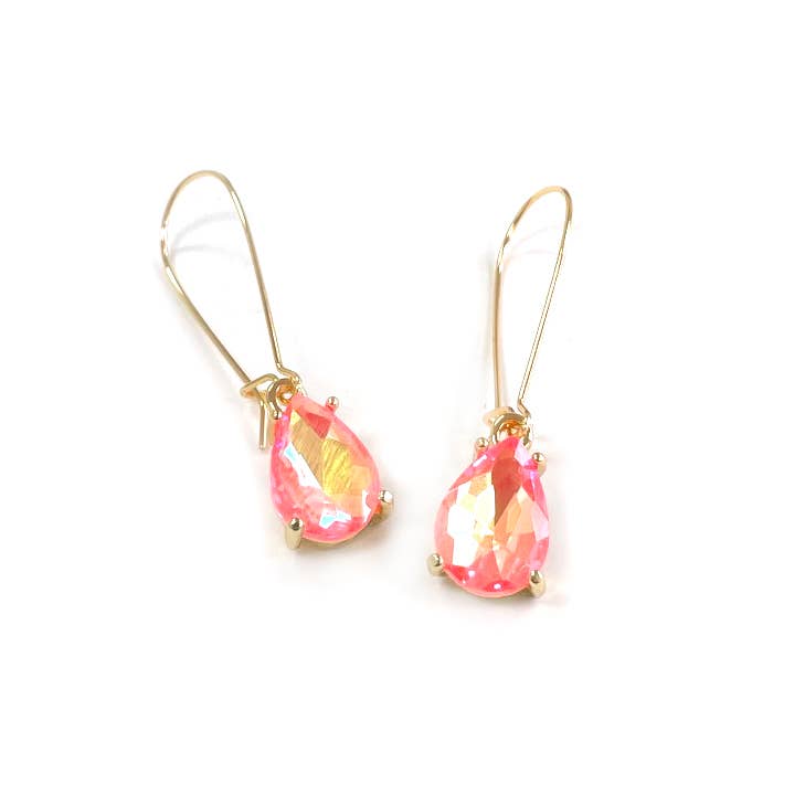 Midi Size Teardrop 5A Grade Glass Drop Kidney Wire Earrings