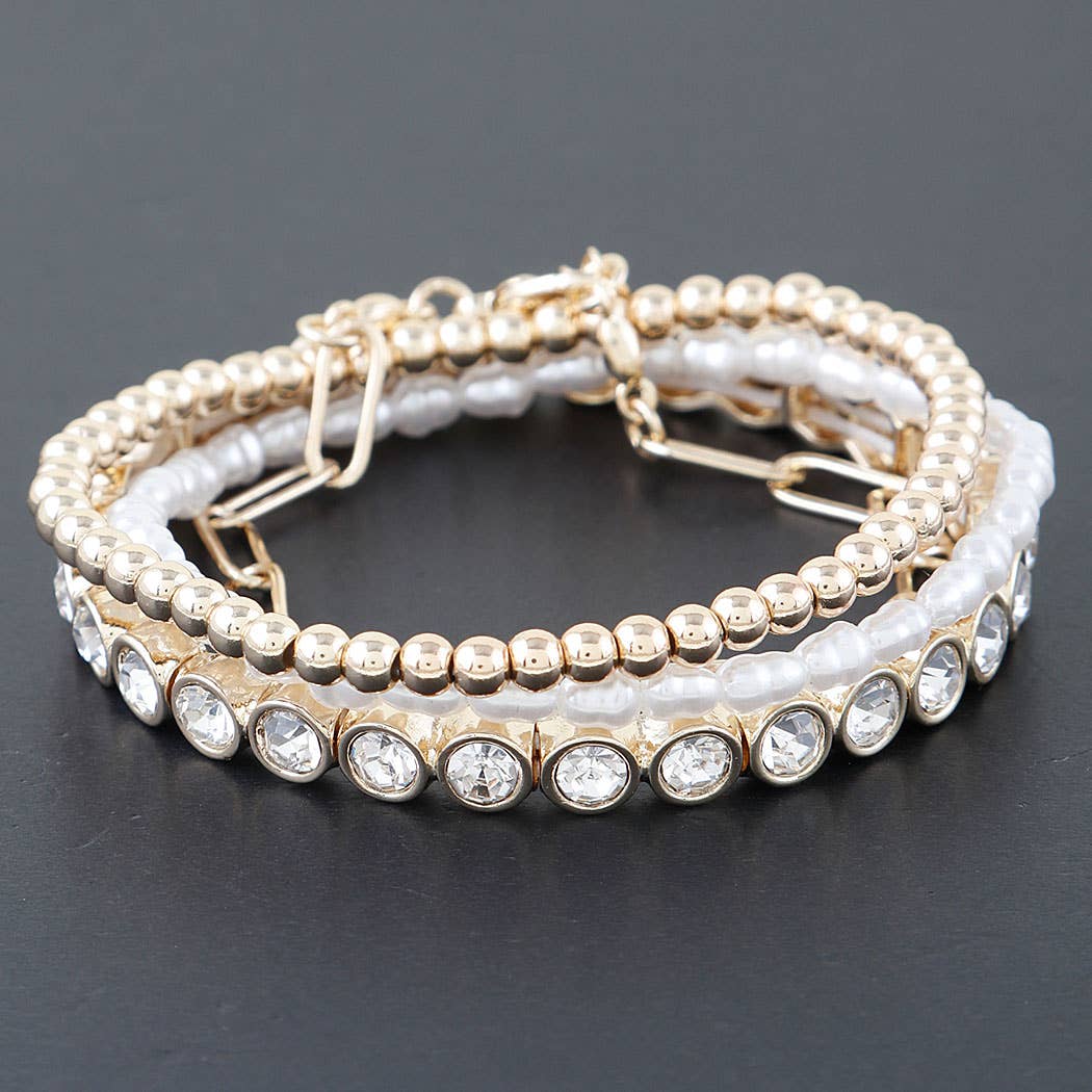 Triple Rhinestone Beaded Bracelet