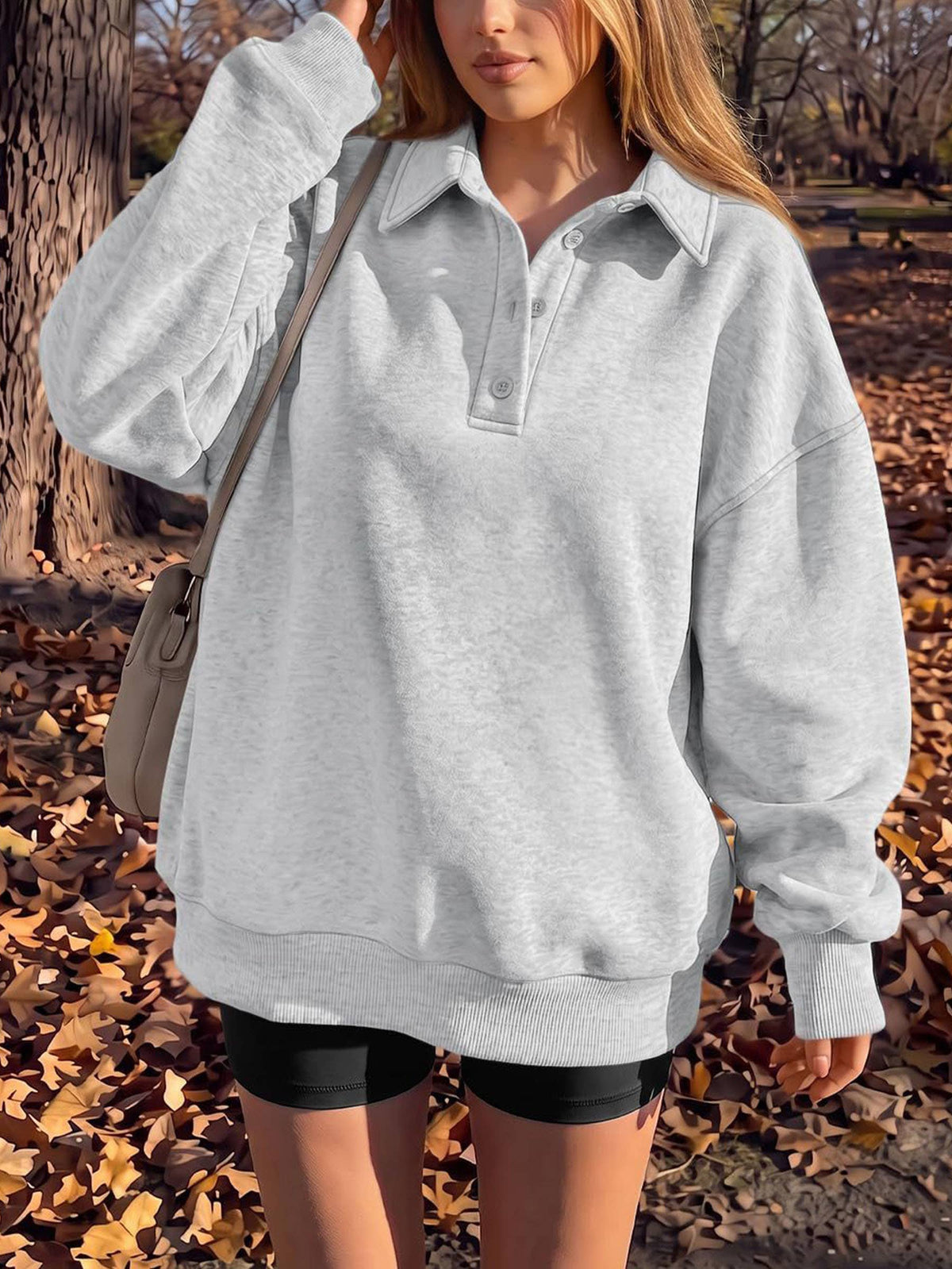 Polo Collar Half Button Oversized Sweatshirt