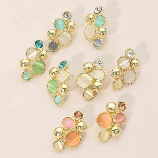 Mixed Round Stone Cluster Earrings