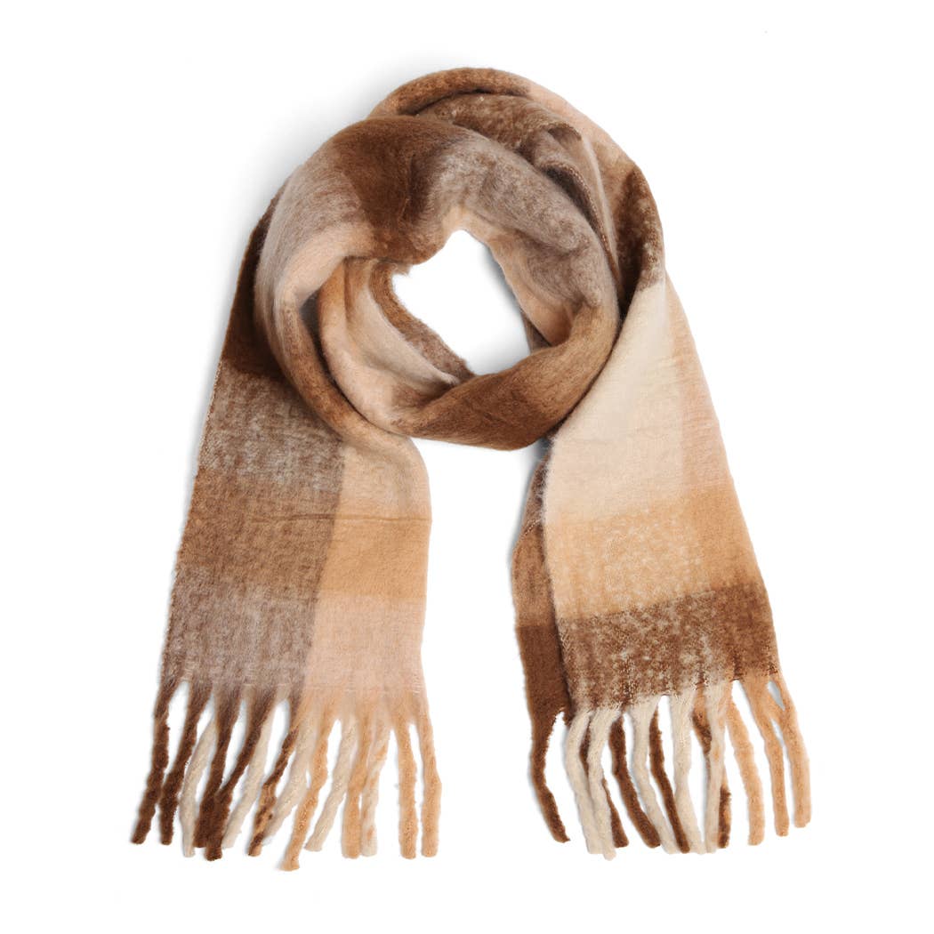 Multi-Color Plaid Oblong Scarf Shawl with Fringe