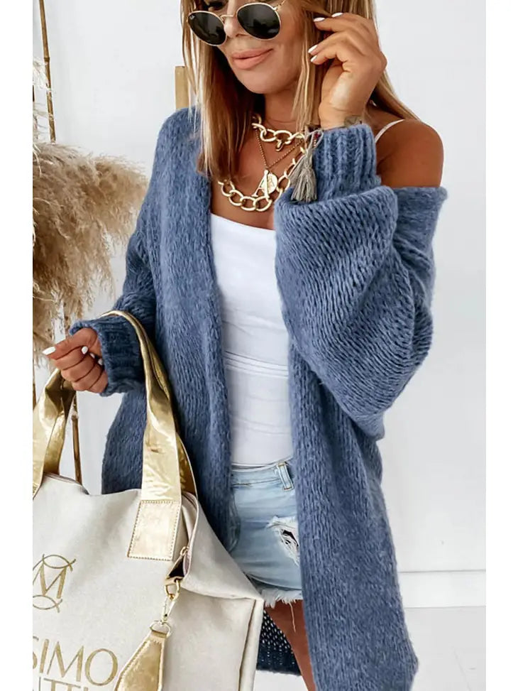 Longline Knitted Cardigan-Ink Blue