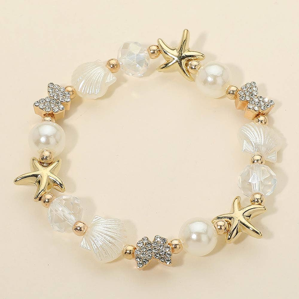Starfish Bow Shell Pearl Beaded Stretch Bracelets