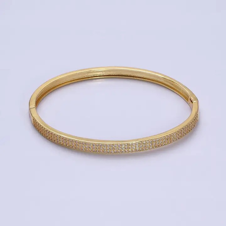 14K Gold Filled Cz Paved Stone Bangle Bracelet