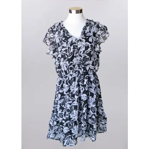 Ruffle Elastic V-Neck Dress