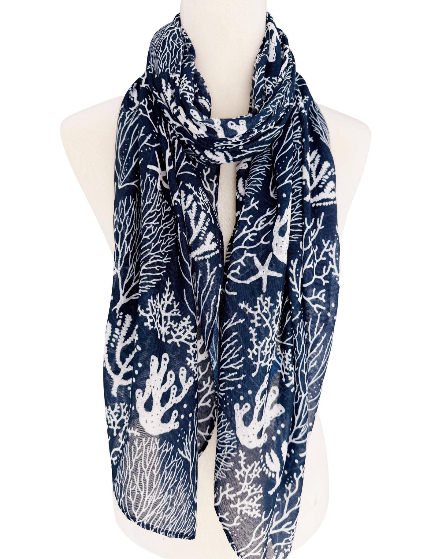 Navy-White Starfish & Coral Scarf