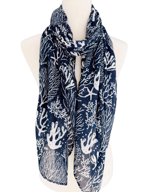 Navy-White Starfish & Coral Scarf