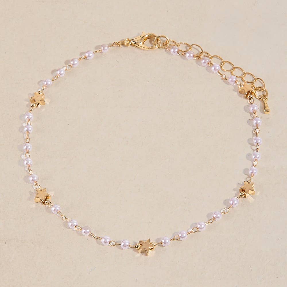 Star And Pearls Chain Anklet