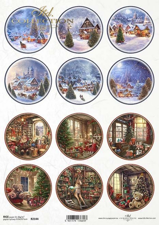 ITD Collection Miniature Christmas Village Scenes Rice Paper