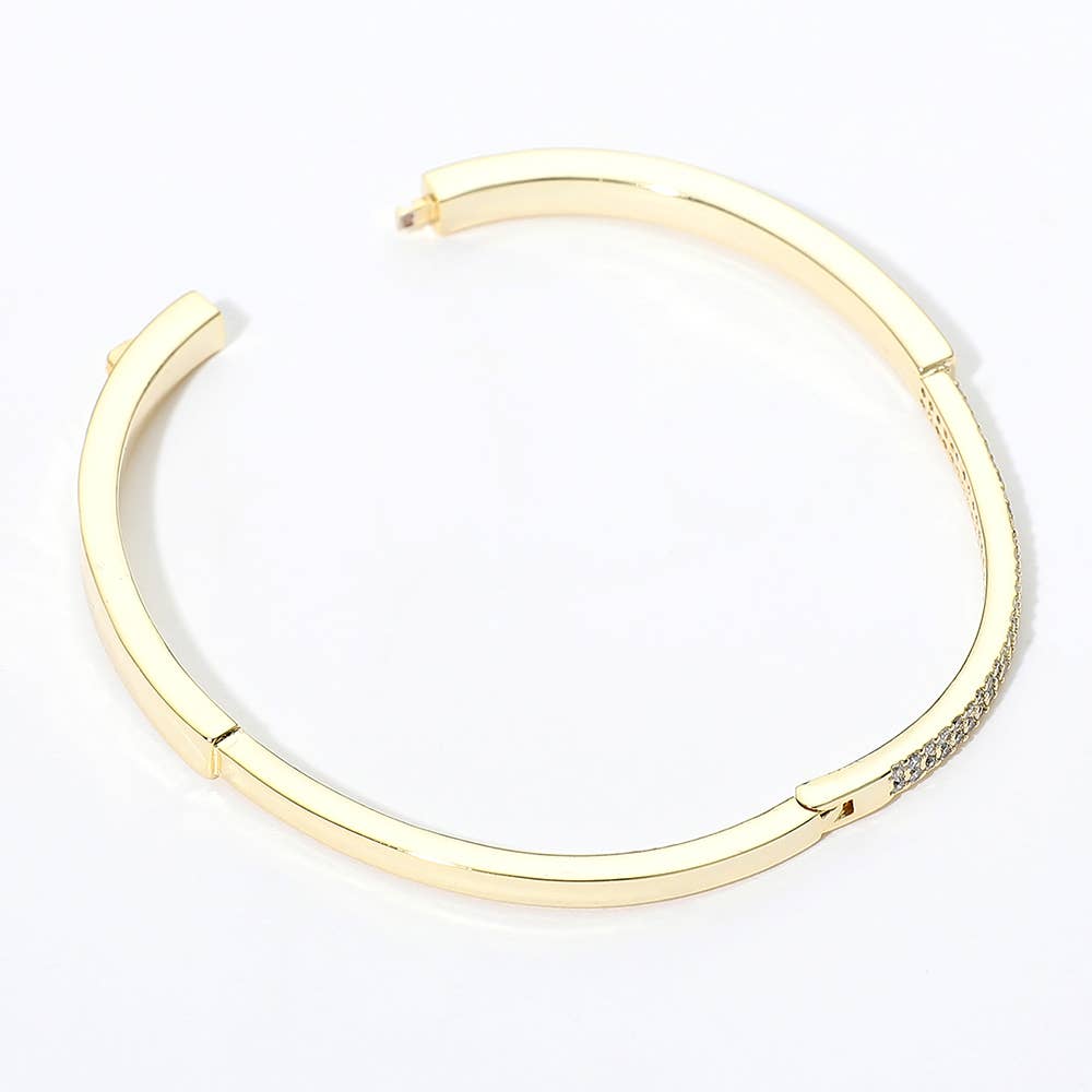14K Gold Plated CZ Pave Hinged Bangle Bracelet