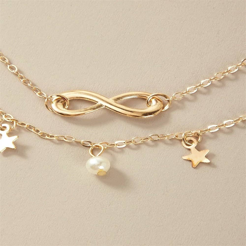 Star Mobius Layered Ankle Bracelet Anklet in Solid Copper