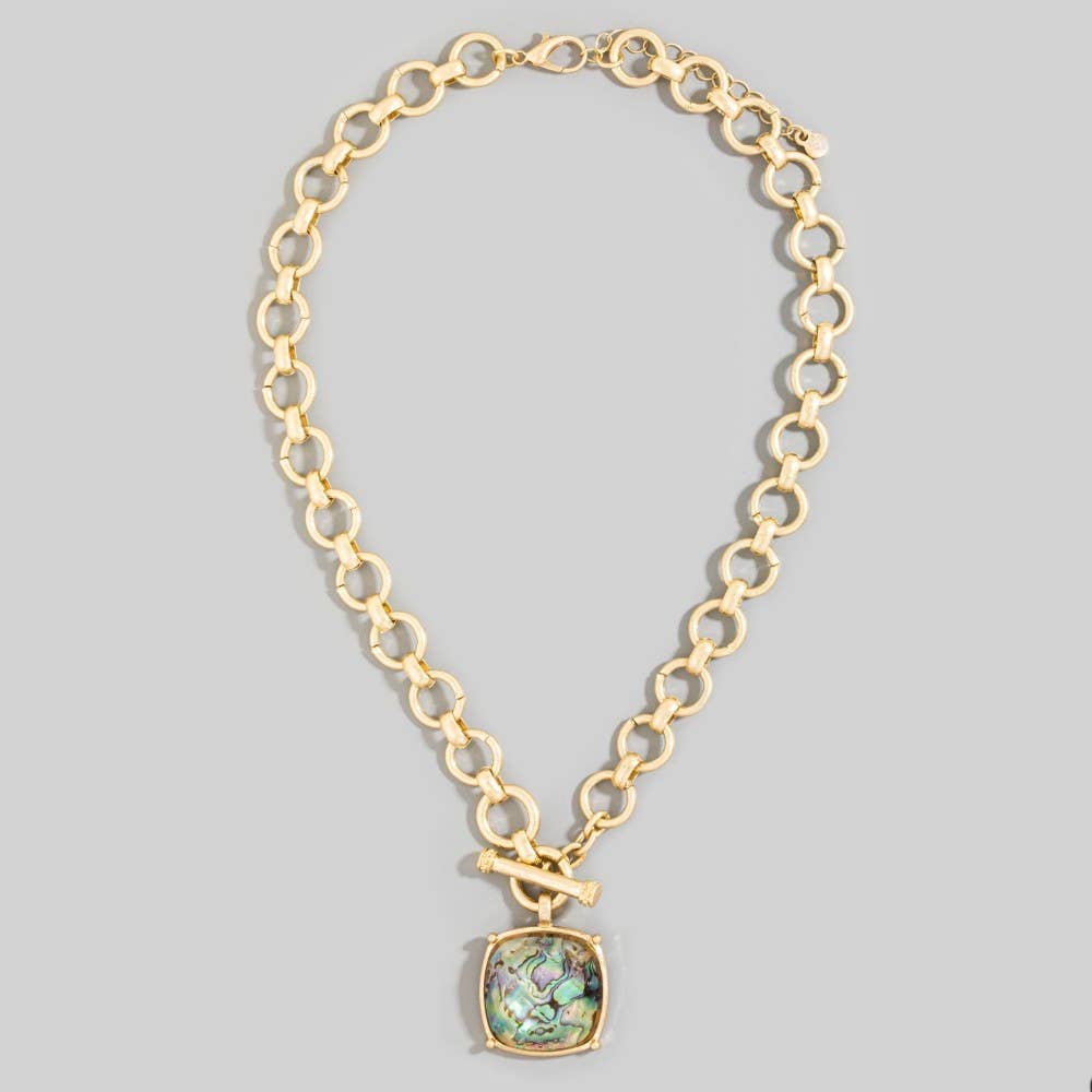 Faceted Square Stone Pendant Necklace Set