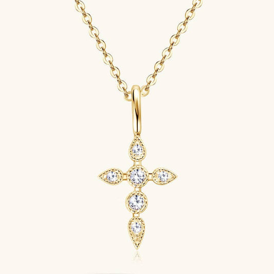 Moissanite Cross Pendant Necklace in 925 Sterling Silver