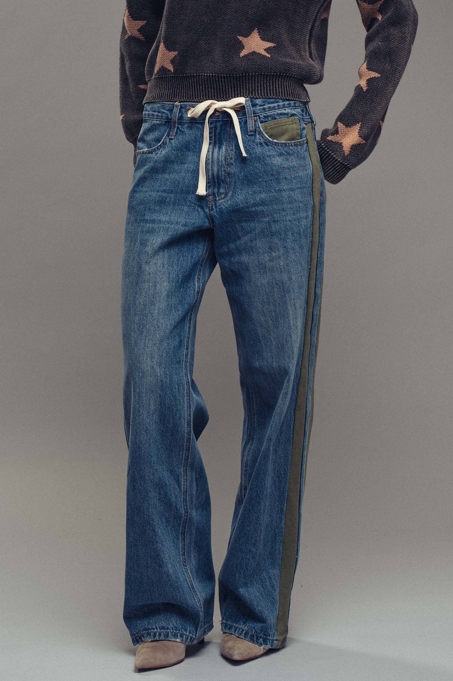 Utility Stripe Wide-Leg Jeans