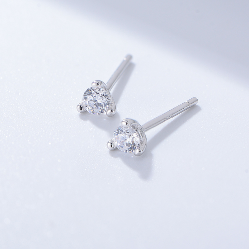 Tiny Small Solitaire Stud Earrings in 925 Sterling Silver