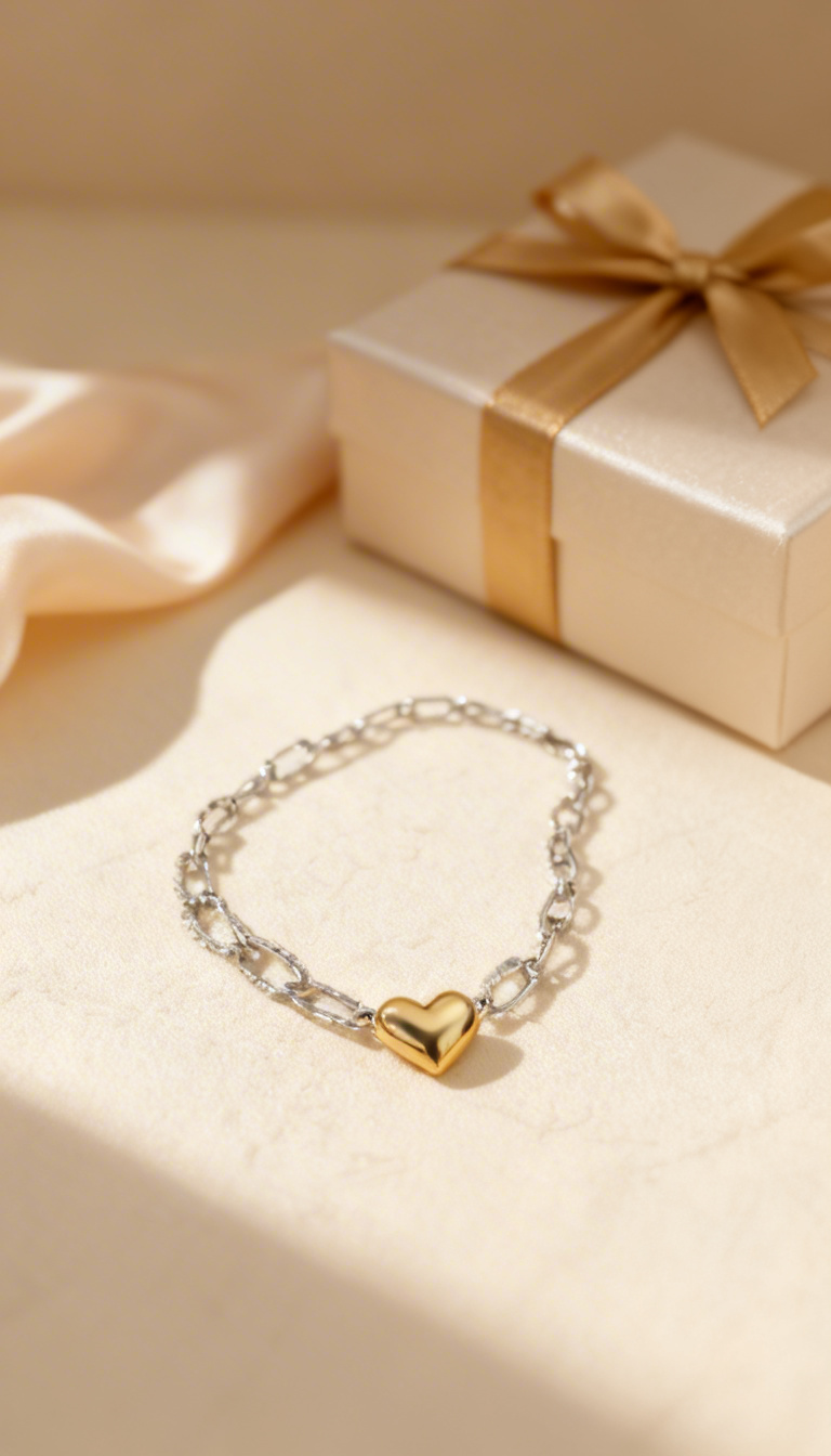 Mixed Metal Heart Chain Bracelet