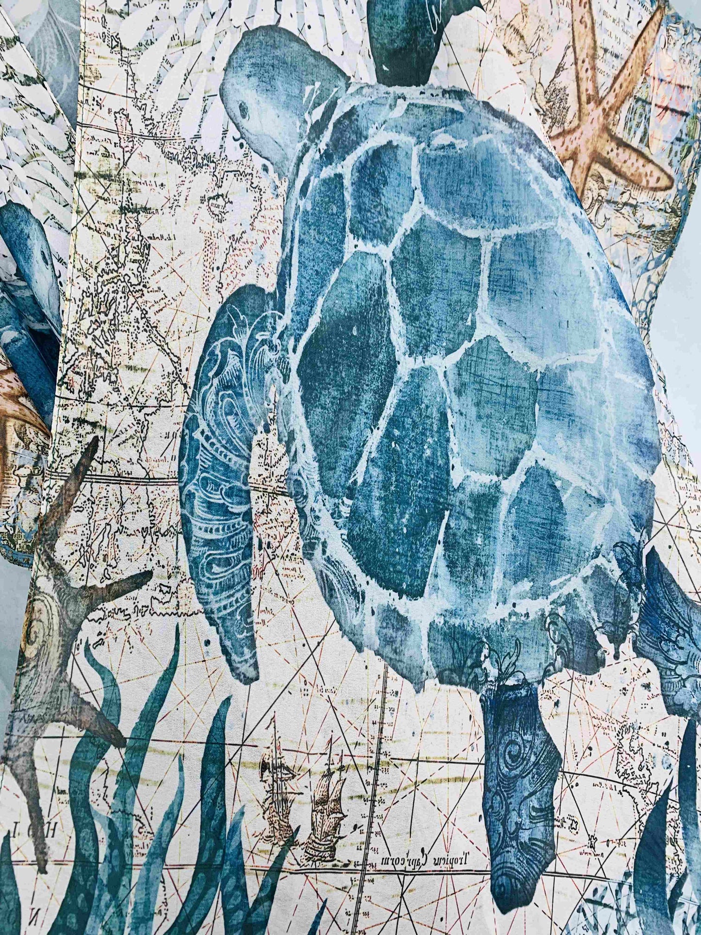Blue-Multi Open Front Sea Turtle Kimono